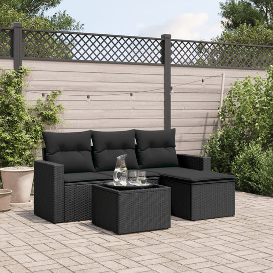 5-delige Loungeset met kussens poly rattan zwart is nu te koop bij PeponiXL, paradijselijk wonen!