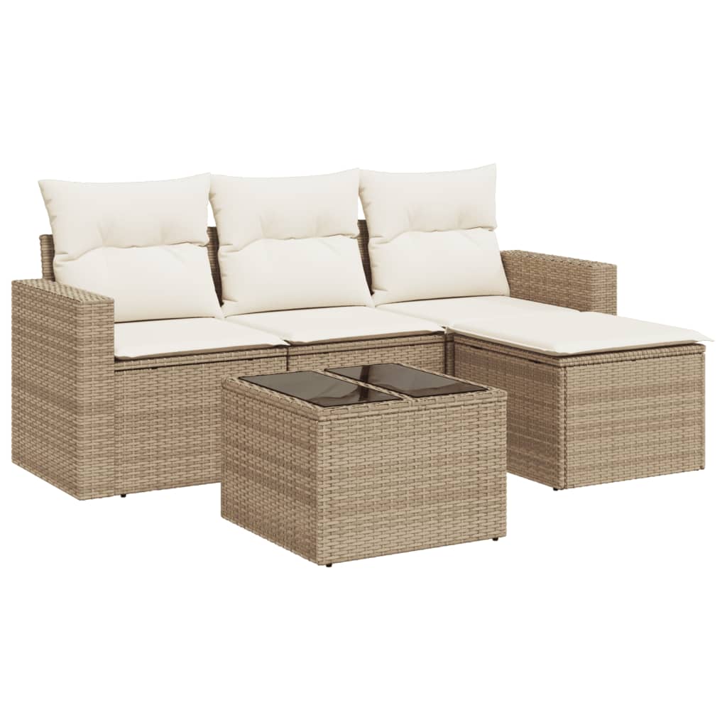 5-delige Loungeset met kussens poly rattan beige is nu te koop bij PeponiXL, paradijselijk wonen!