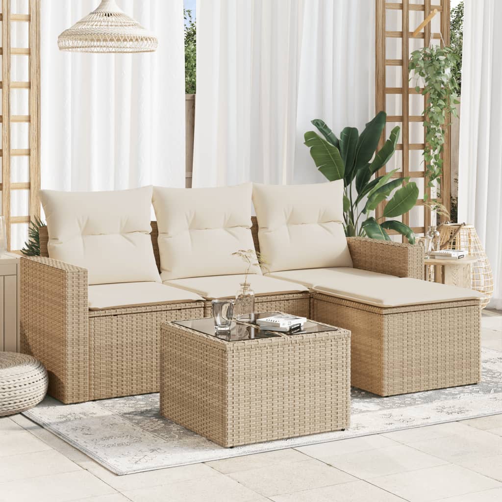 5-delige Loungeset met kussens poly rattan beige is nu te koop bij PeponiXL, paradijselijk wonen!