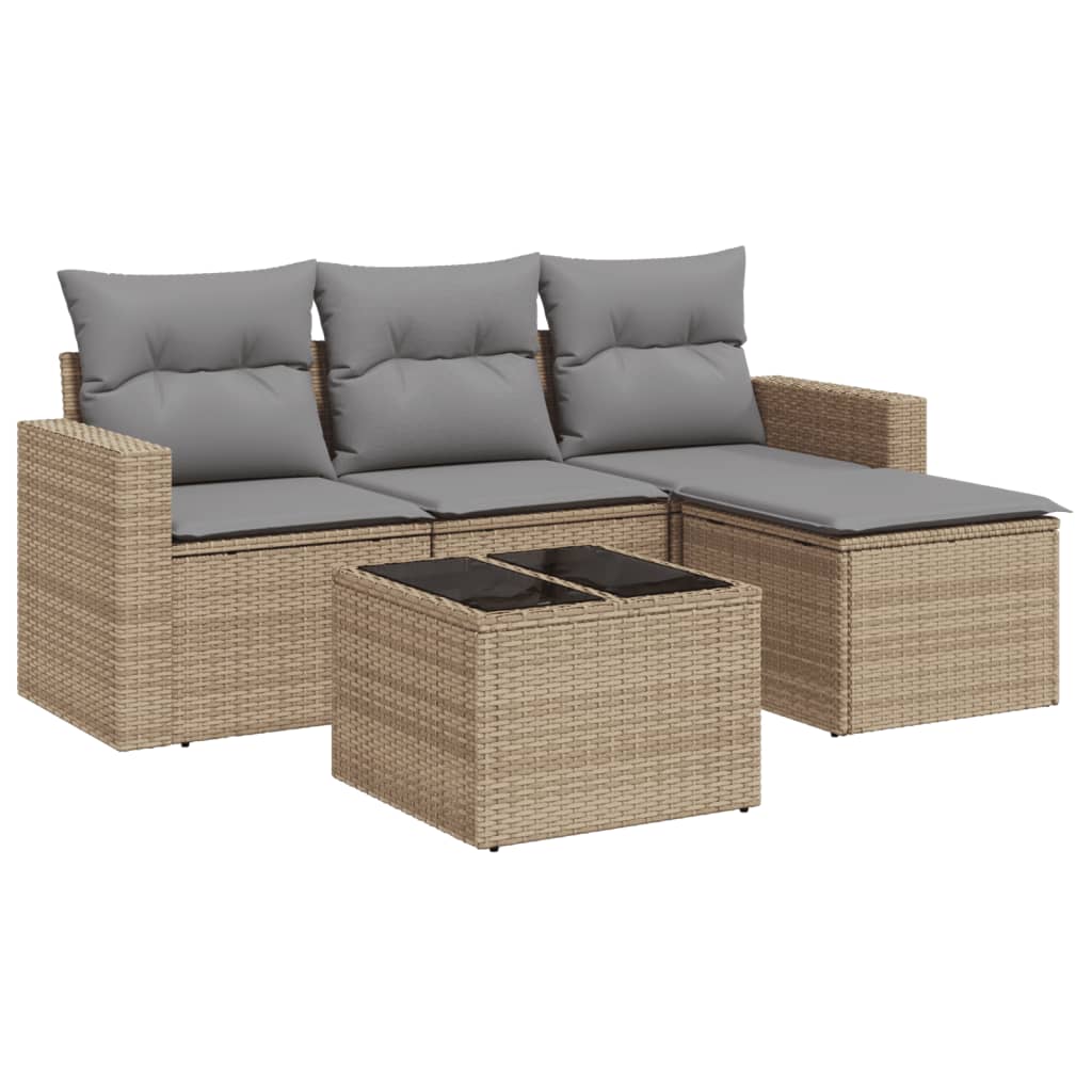 5-delige Loungeset met kussens poly rattan beige is nu te koop bij PeponiXL, paradijselijk wonen!