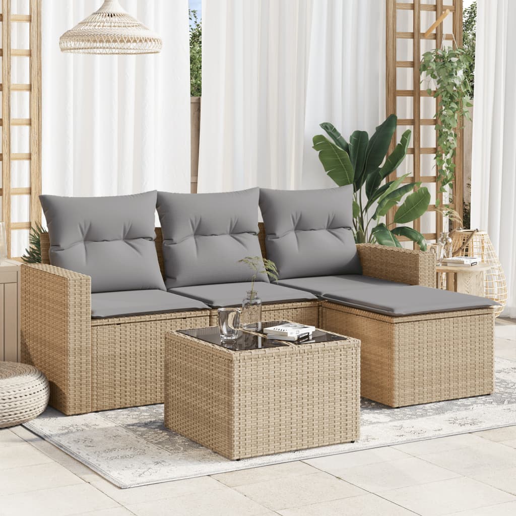 5-delige Loungeset met kussens poly rattan beige is nu te koop bij PeponiXL, paradijselijk wonen!