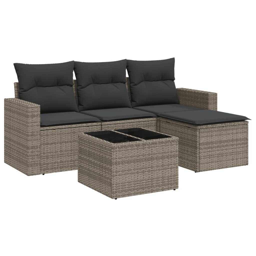 5-delige Loungeset met kussens poly rattan grijs is nu te koop bij PeponiXL, paradijselijk wonen!