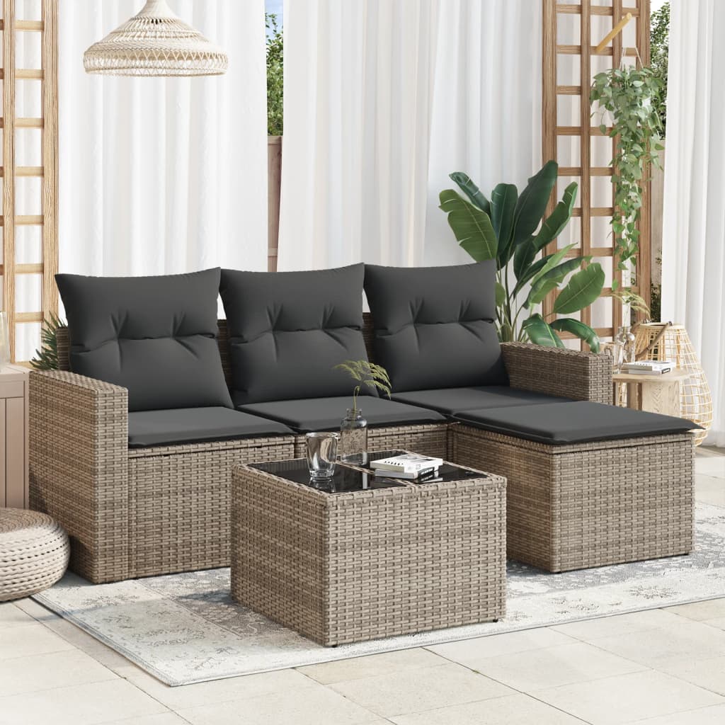 5-delige Loungeset met kussens poly rattan grijs is nu te koop bij PeponiXL, paradijselijk wonen!