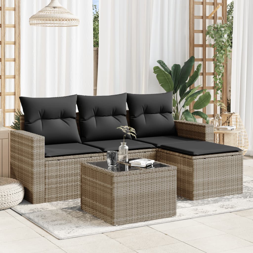 5-delige Loungeset met kussens poly rattan lichtgrijs is nu te koop bij PeponiXL, paradijselijk wonen!