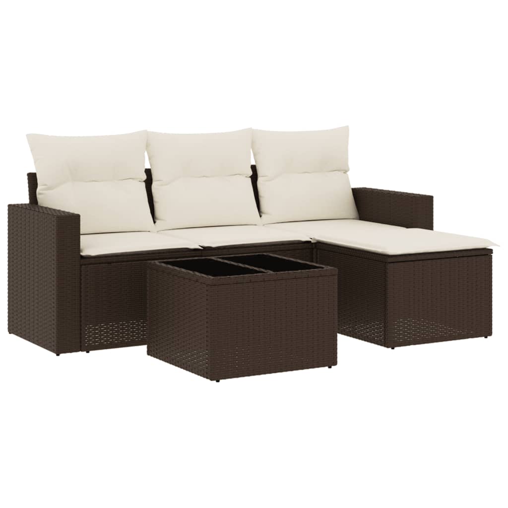 5-delige Loungeset met kussens poly rattan bruin is nu te koop bij PeponiXL, paradijselijk wonen!