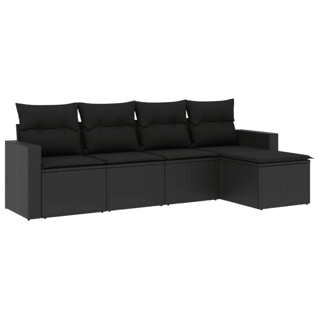 5-delige Loungeset met kussens poly rattan zwart is nu te koop bij PeponiXL, paradijselijk wonen!