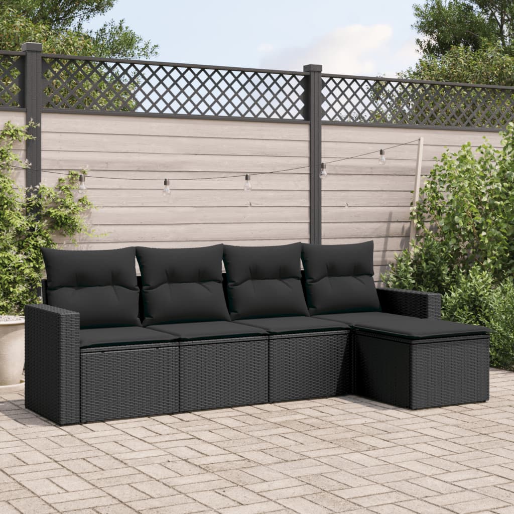 5-delige Loungeset met kussens poly rattan zwart is nu te koop bij PeponiXL, paradijselijk wonen!