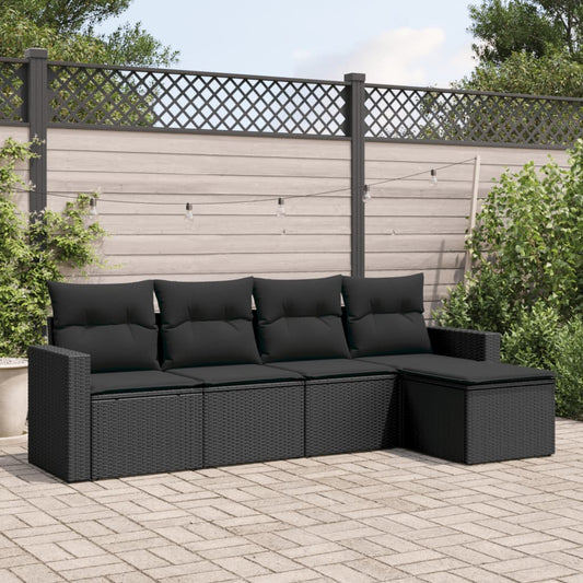 5-delige Loungeset met kussens poly rattan zwart is nu te koop bij PeponiXL, paradijselijk wonen!