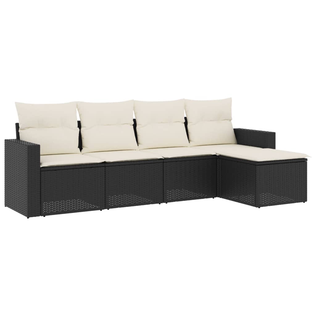 5-delige Loungeset met kussens poly rattan zwart is nu te koop bij PeponiXL, paradijselijk wonen!