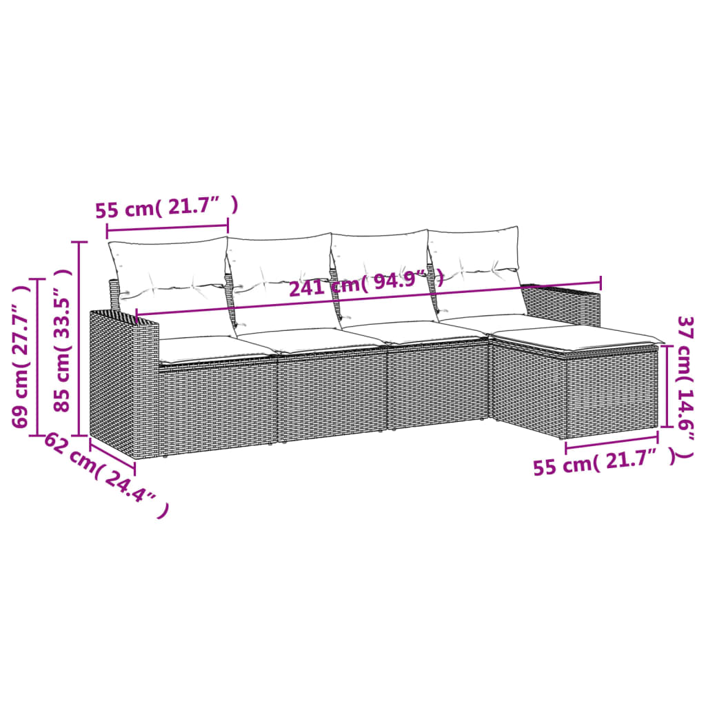 5-delige Loungeset met kussens poly rattan zwart is nu te koop bij PeponiXL, paradijselijk wonen!