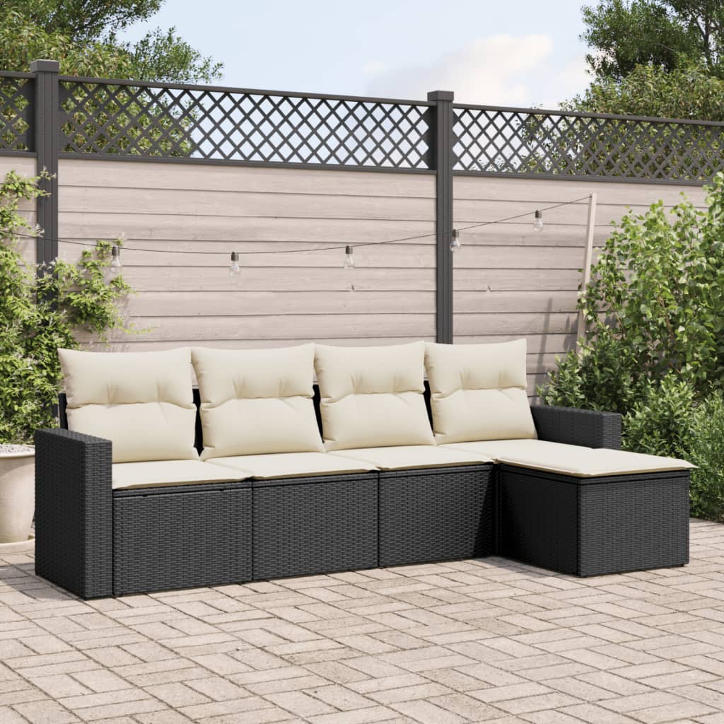 5-delige Loungeset met kussens poly rattan zwart is nu te koop bij PeponiXL, paradijselijk wonen!