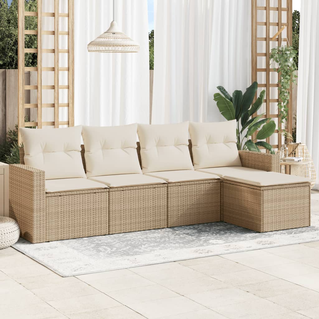5-delige Loungeset met kussens poly rattan beige is nu te koop bij PeponiXL, paradijselijk wonen!