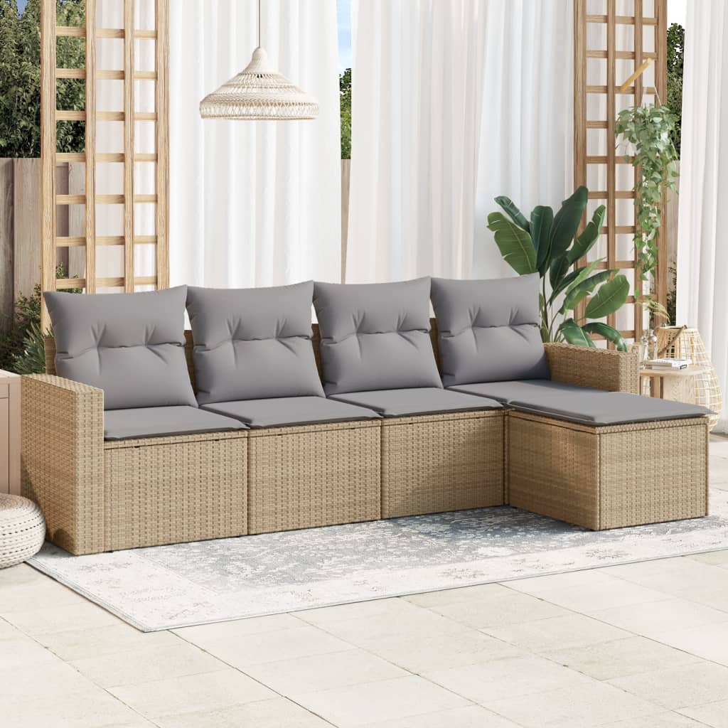 5-delige Loungeset met kussens poly rattan beige is nu te koop bij PeponiXL, paradijselijk wonen!