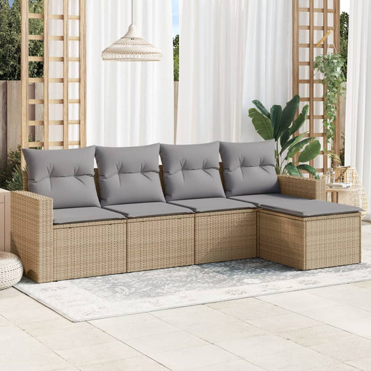 5-delige Loungeset met kussens poly rattan beige is nu te koop bij PeponiXL, paradijselijk wonen!