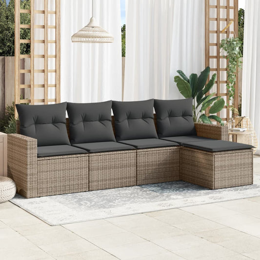 5-delige Loungeset met kussens poly rattan grijs is nu te koop bij PeponiXL, paradijselijk wonen!