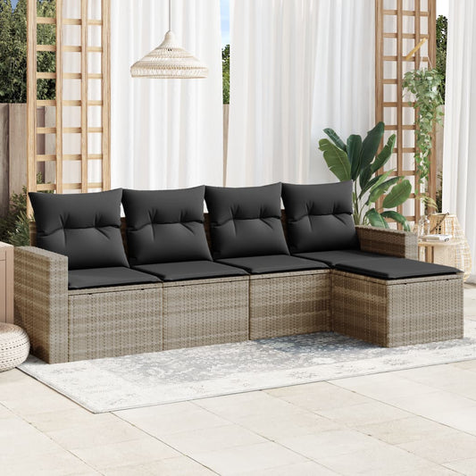 5-delige Loungeset met kussens poly rattan lichtgrijs is nu te koop bij PeponiXL, paradijselijk wonen!