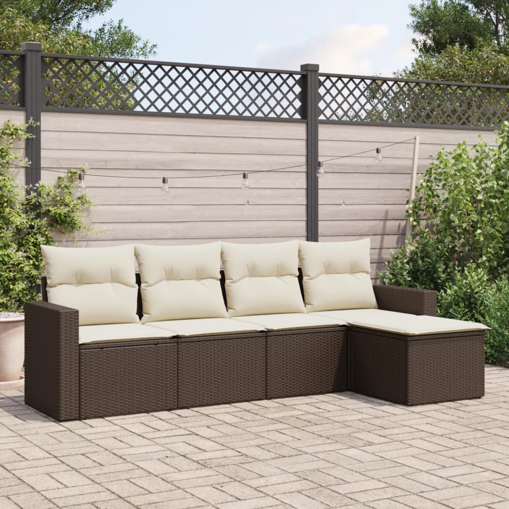 5-delige Loungeset met kussens poly rattan bruin is nu te koop bij PeponiXL, paradijselijk wonen!