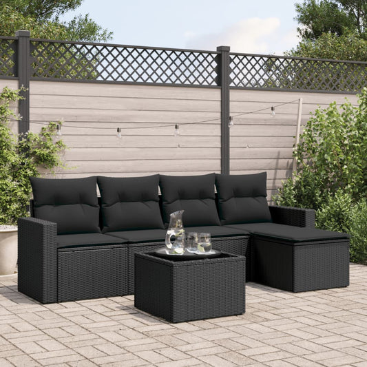 6-delige Loungeset met kussens poly rattan zwart is nu te koop bij PeponiXL, paradijselijk wonen!