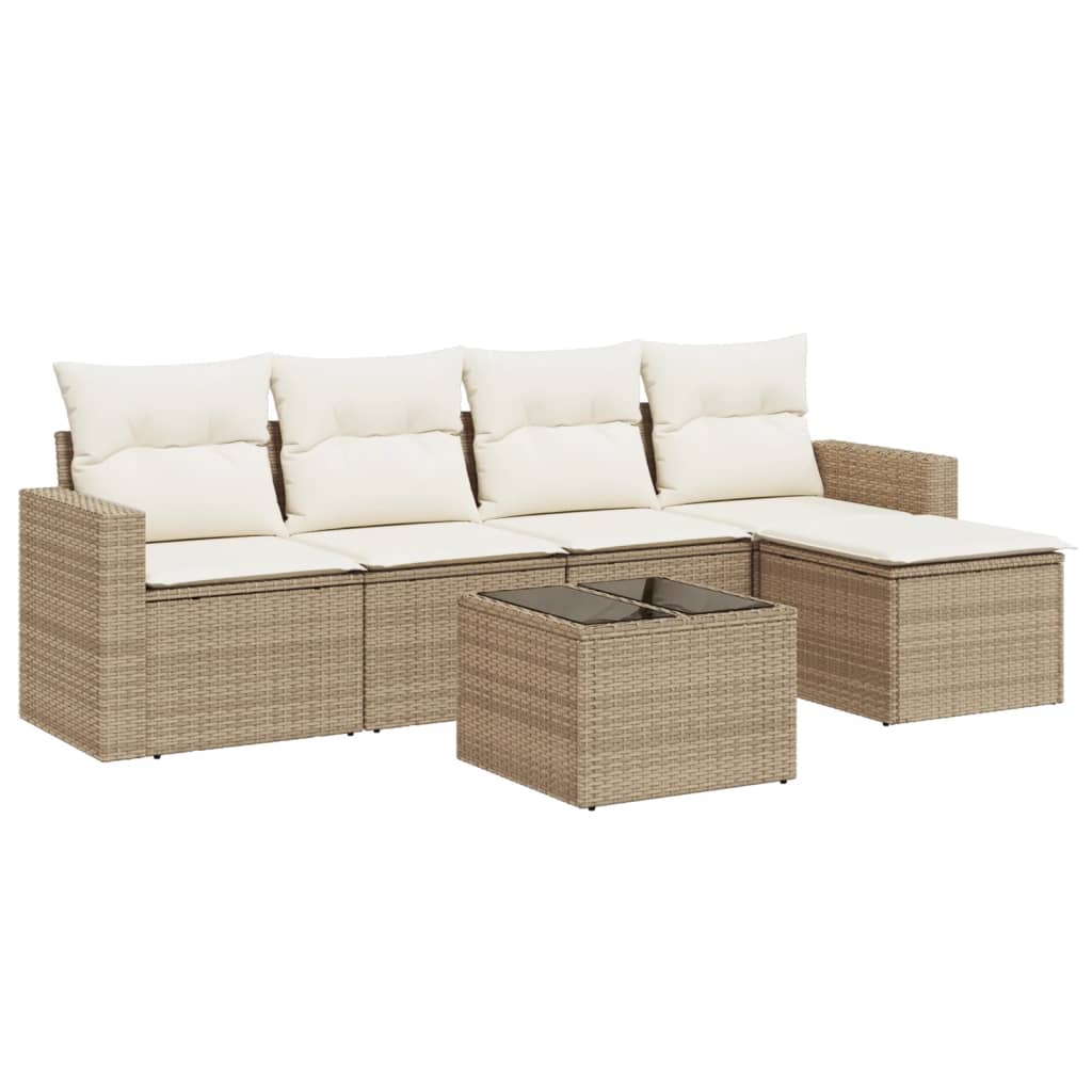 6-delige Loungeset met kussens poly rattan beige is nu te koop bij PeponiXL, paradijselijk wonen!