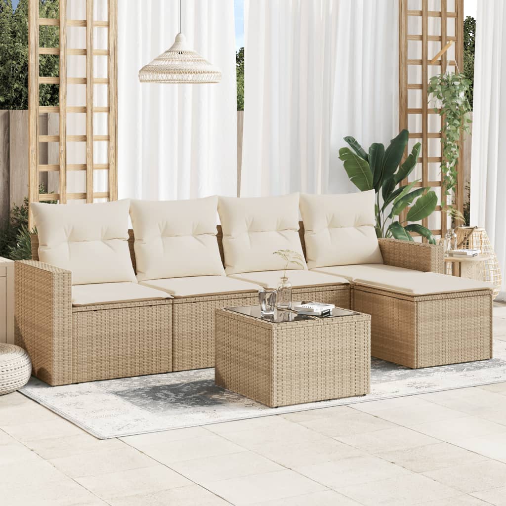 6-delige Loungeset met kussens poly rattan beige is nu te koop bij PeponiXL, paradijselijk wonen!