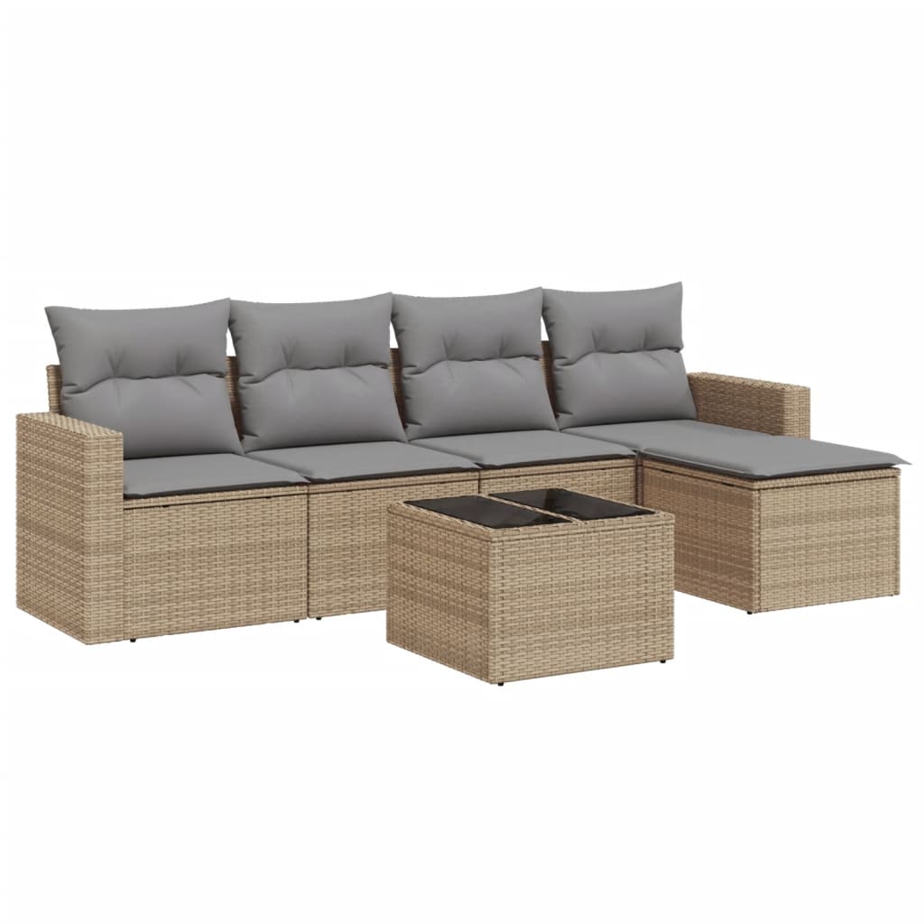 6-delige Loungeset met kussens poly rattan beige is nu te koop bij PeponiXL, paradijselijk wonen!