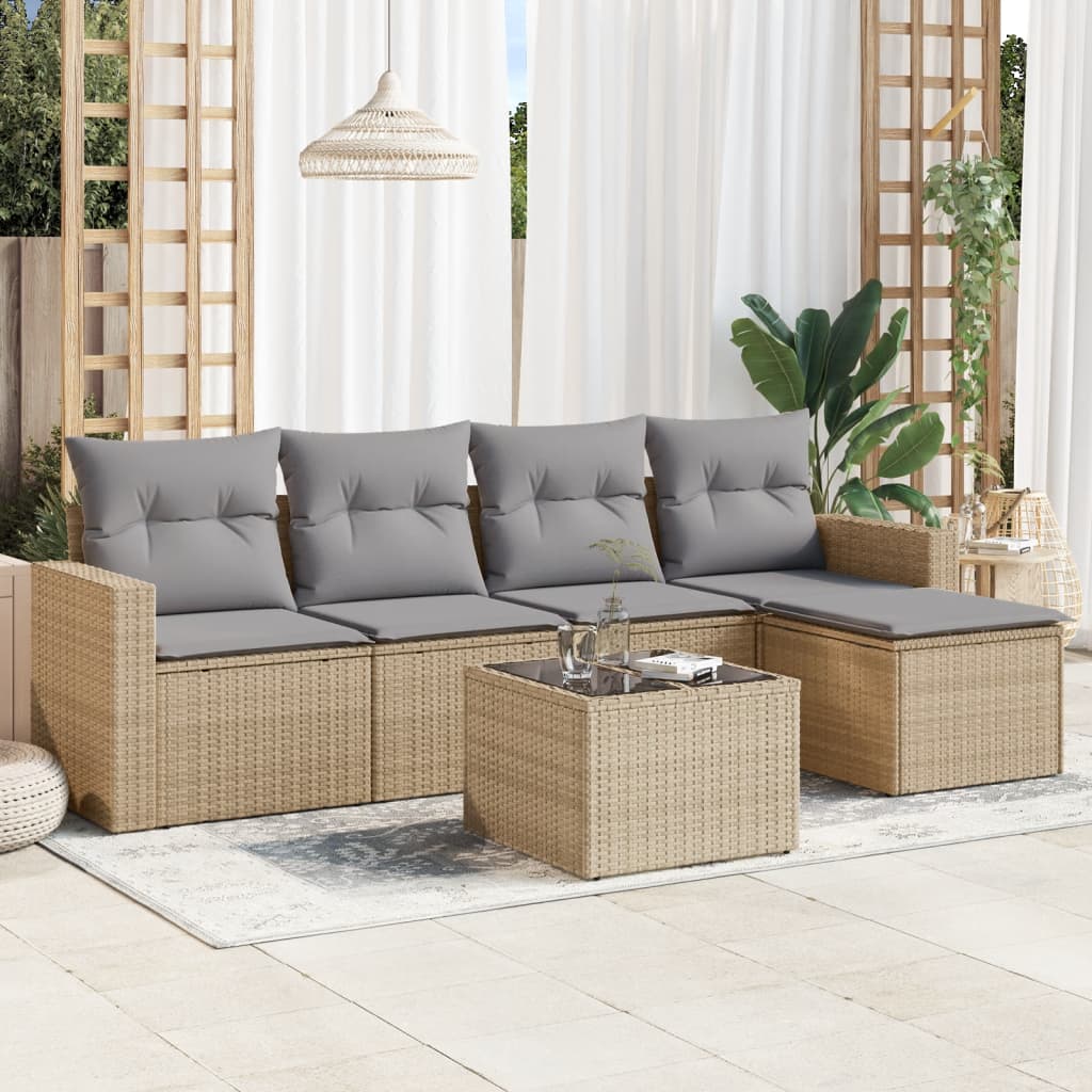 6-delige Loungeset met kussens poly rattan beige is nu te koop bij PeponiXL, paradijselijk wonen!