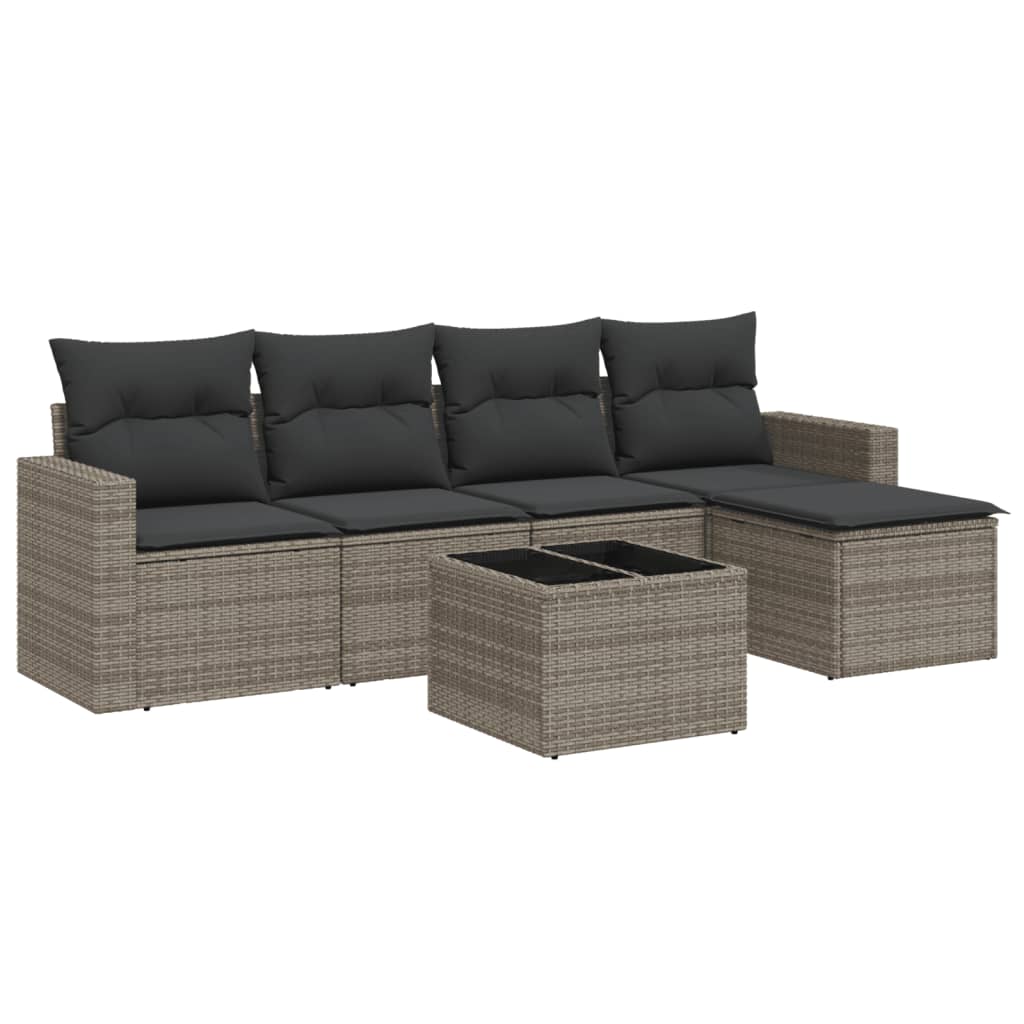 6-delige Loungeset met kussens poly rattan grijs is nu te koop bij PeponiXL, paradijselijk wonen!
