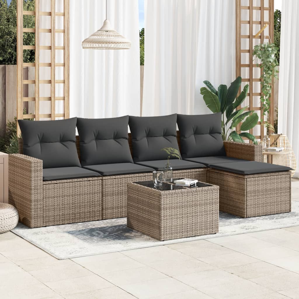 6-delige Loungeset met kussens poly rattan grijs is nu te koop bij PeponiXL, paradijselijk wonen!