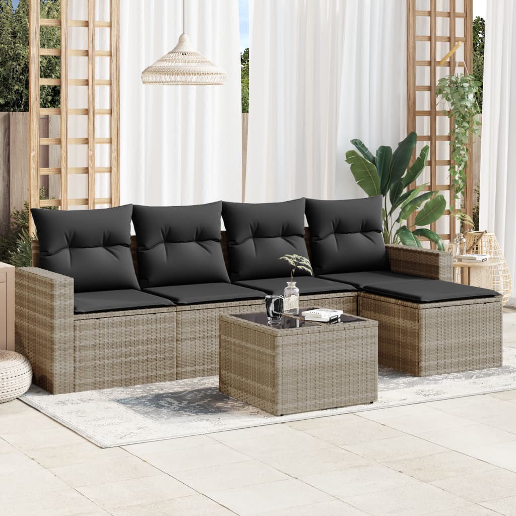 6-delige Loungeset met kussens poly rattan lichtgrijs is nu te koop bij PeponiXL, paradijselijk wonen!