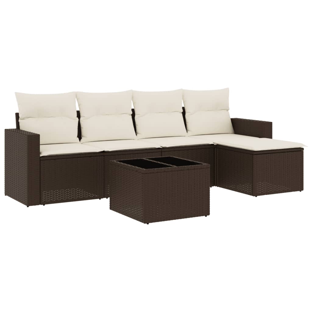 6-delige Loungeset met kussens poly rattan bruin is nu te koop bij PeponiXL, paradijselijk wonen!