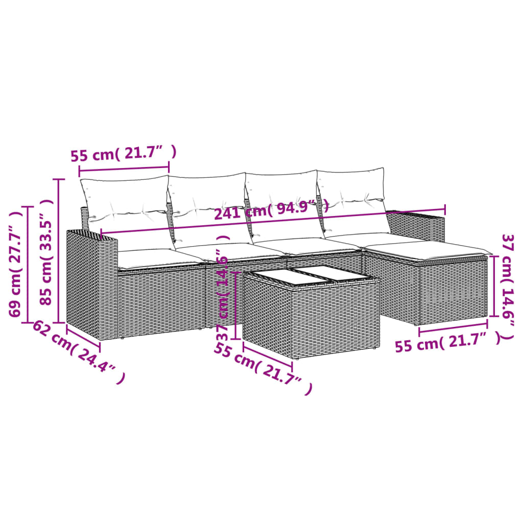 6-delige Loungeset met kussens poly rattan bruin is nu te koop bij PeponiXL, paradijselijk wonen!