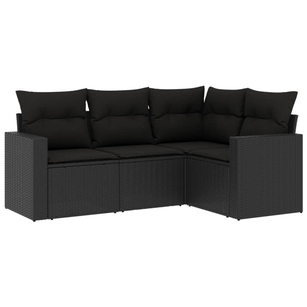 4-delige Loungeset met kussens poly rattan zwart is nu te koop bij PeponiXL, paradijselijk wonen!