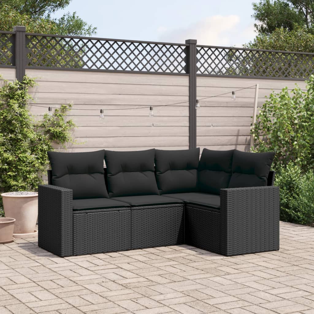 4-delige Loungeset met kussens poly rattan zwart is nu te koop bij PeponiXL, paradijselijk wonen!