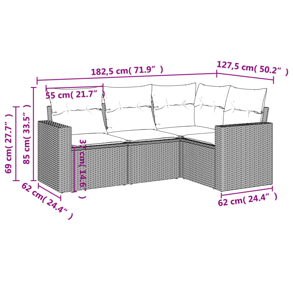 4-delige Loungeset met kussens poly rattan zwart is nu te koop bij PeponiXL, paradijselijk wonen!