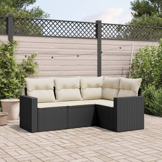 4-delige Loungeset met kussens poly rattan zwart is nu te koop bij PeponiXL, paradijselijk wonen!