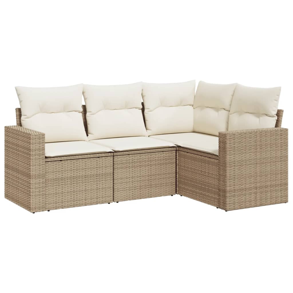 4-delige Loungeset met kussens poly rattan beige is nu te koop bij PeponiXL, paradijselijk wonen!