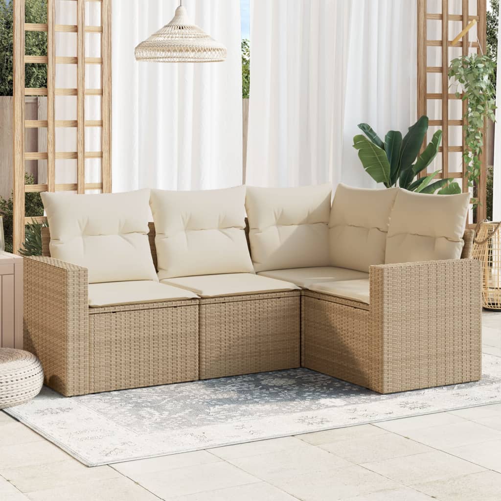 4-delige Loungeset met kussens poly rattan beige is nu te koop bij PeponiXL, paradijselijk wonen!