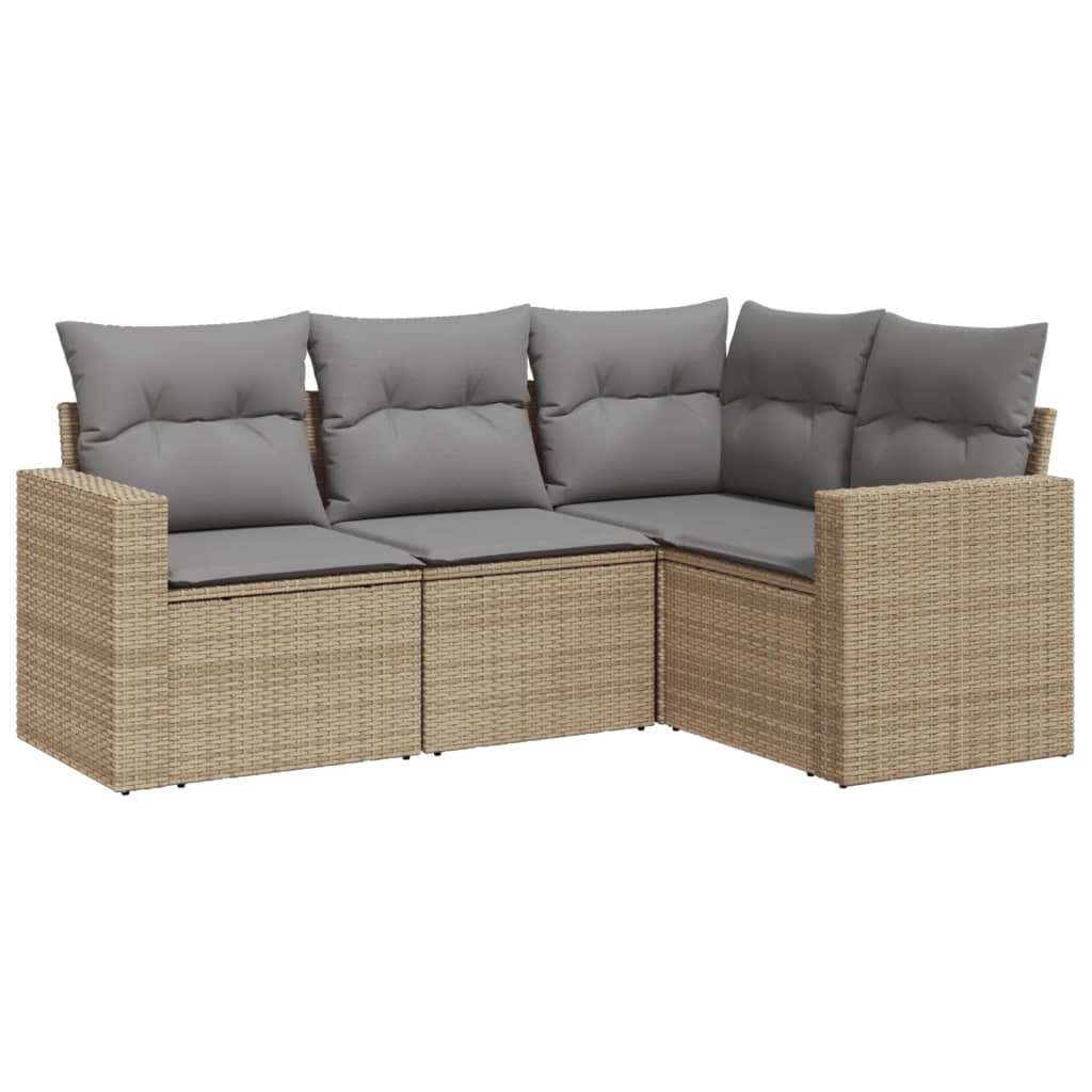 4-delige Loungeset met kussens poly rattan beige is nu te koop bij PeponiXL, paradijselijk wonen!