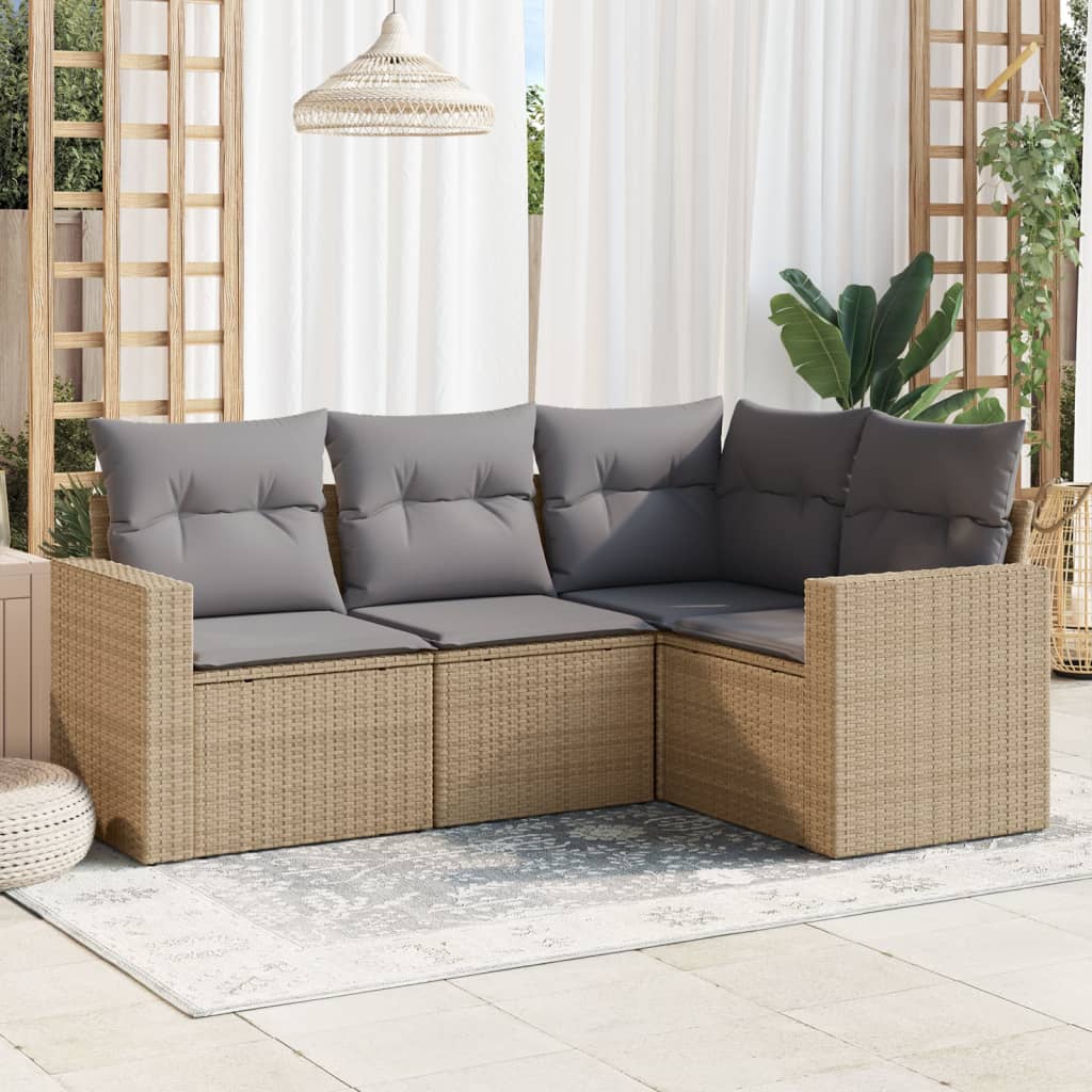 4-delige Loungeset met kussens poly rattan beige is nu te koop bij PeponiXL, paradijselijk wonen!