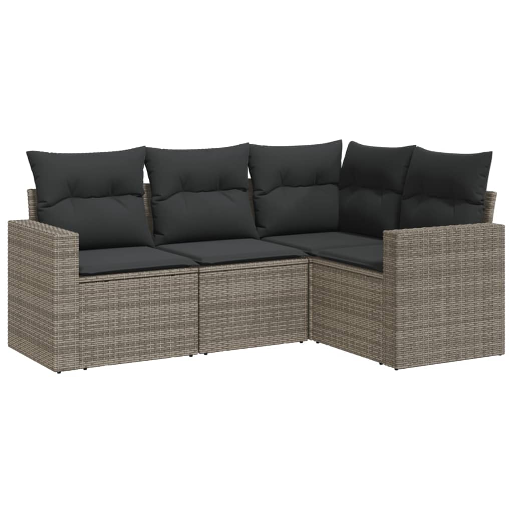 4-delige Loungeset met kussens poly rattan grijs is nu te koop bij PeponiXL, paradijselijk wonen!