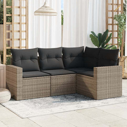 4-delige Loungeset met kussens poly rattan grijs is nu te koop bij PeponiXL, paradijselijk wonen!