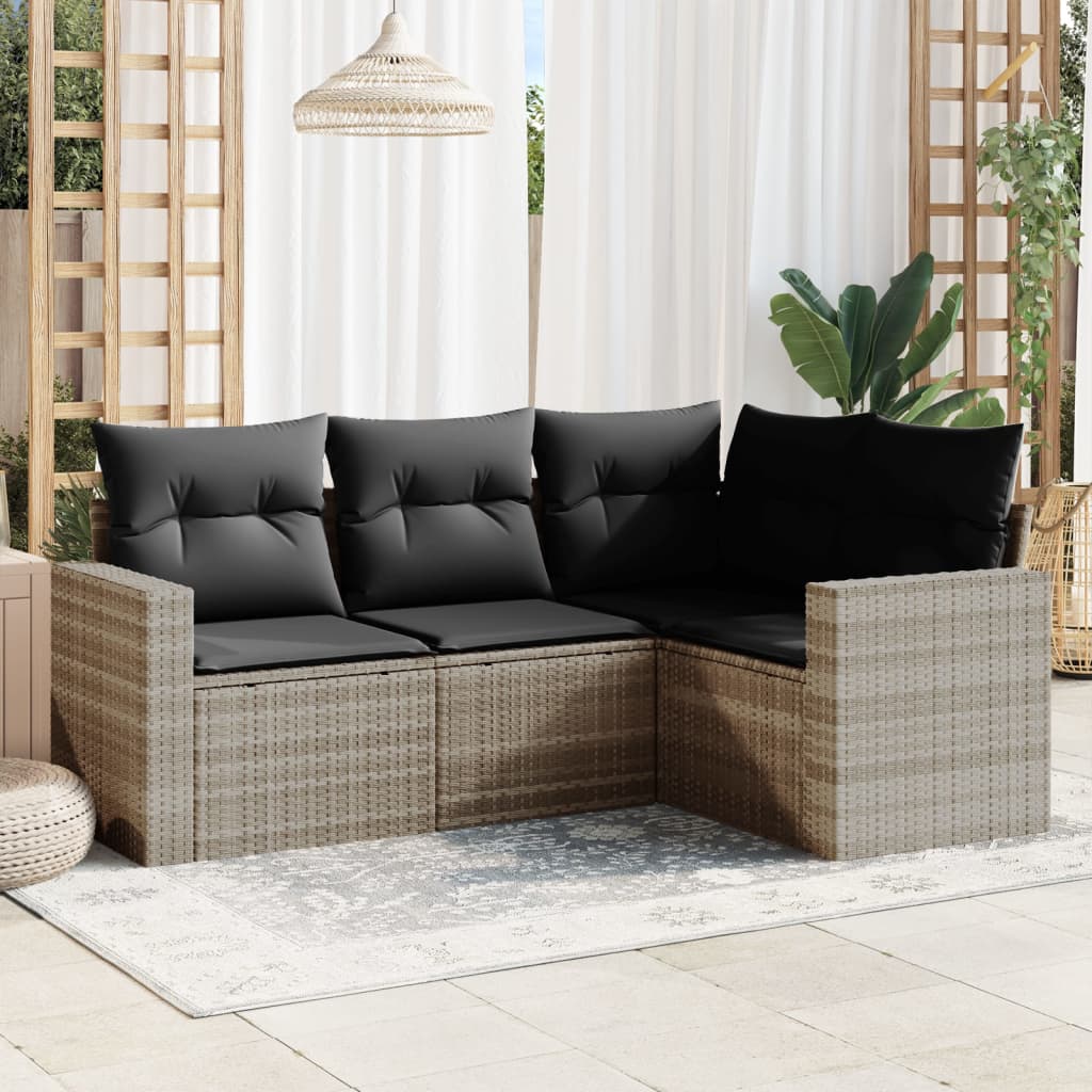 4-delige Loungeset met kussens poly rattan lichtgrijs is nu te koop bij PeponiXL, paradijselijk wonen!