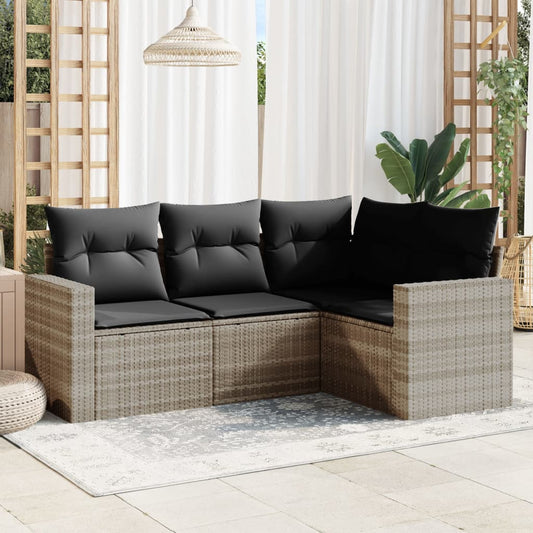 4-delige Loungeset met kussens poly rattan lichtgrijs is nu te koop bij PeponiXL, paradijselijk wonen!