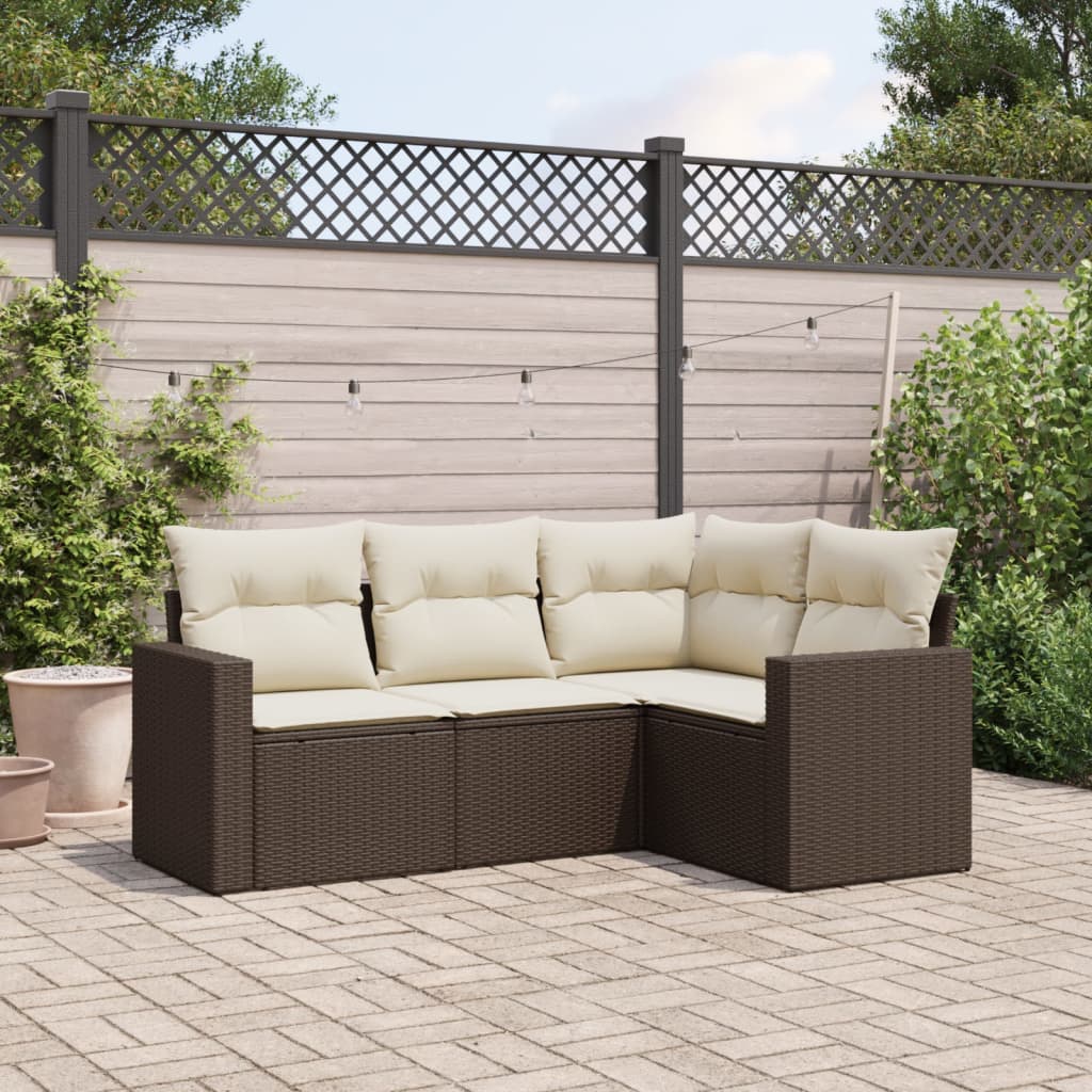 4-delige Loungeset met kussens poly rattan bruin is nu te koop bij PeponiXL, paradijselijk wonen!