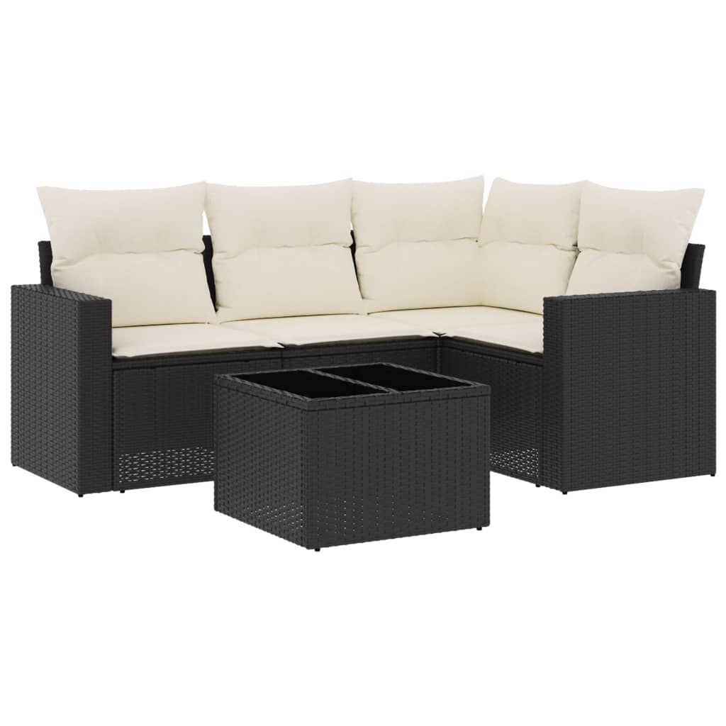 5-delige Loungeset met kussens poly rattan zwart is nu te koop bij PeponiXL, paradijselijk wonen!