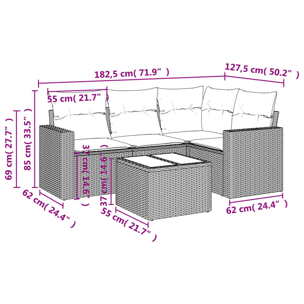 5-delige Loungeset met kussens poly rattan zwart is nu te koop bij PeponiXL, paradijselijk wonen!