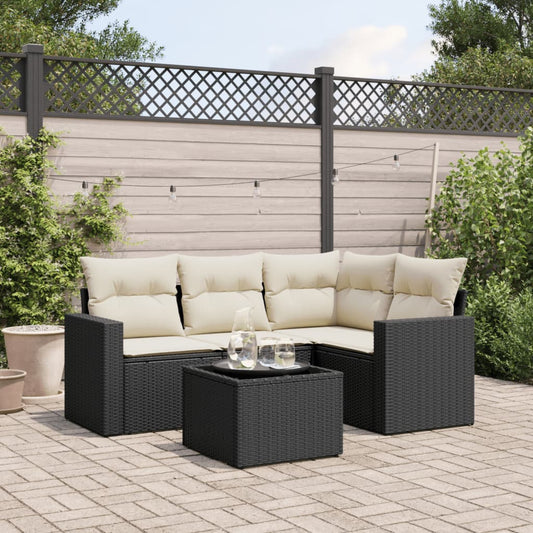 5-delige Loungeset met kussens poly rattan zwart is nu te koop bij PeponiXL, paradijselijk wonen!