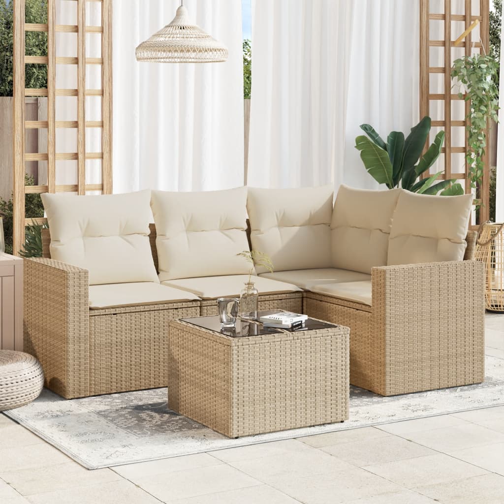 5-delige Loungeset met kussens poly rattan beige is nu te koop bij PeponiXL, paradijselijk wonen!