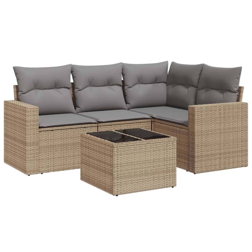 5-delige Loungeset met kussens poly rattan beige is nu te koop bij PeponiXL, paradijselijk wonen!