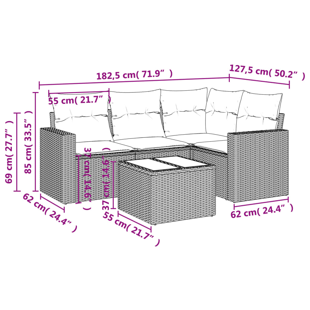 5-delige Loungeset met kussens poly rattan beige is nu te koop bij PeponiXL, paradijselijk wonen!